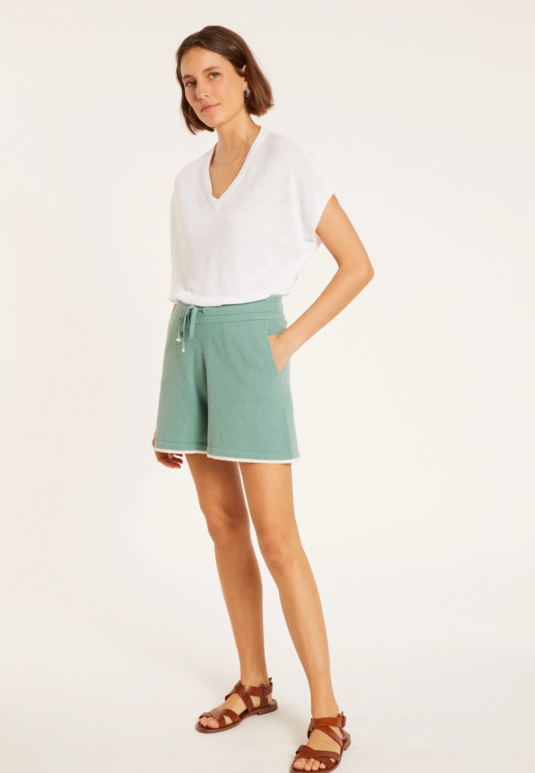 Maison Montagut T-Shirt Ample Col V En Lin Flamme - Marra>Femme T-Shirts