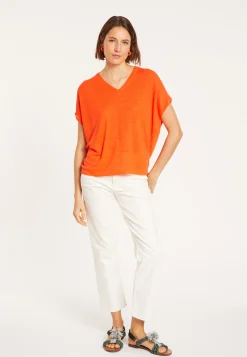 Maison Montagut T-Shirt Ample Col V En Lin Flamme - Marra><noscript><img width=