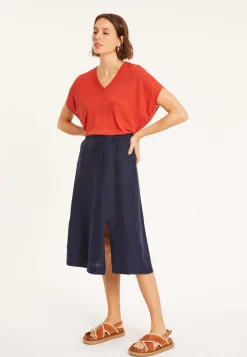 Maison Montagut T-Shirt Ample Col V En Lin Flamme - Marra><noscript><img width=