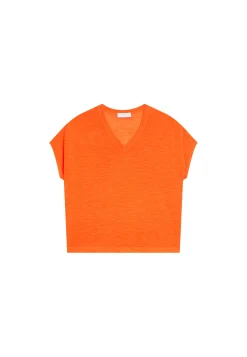 Maison Montagut T-Shirt Ample Col V En Lin Flamme - Marra><noscript><img width=