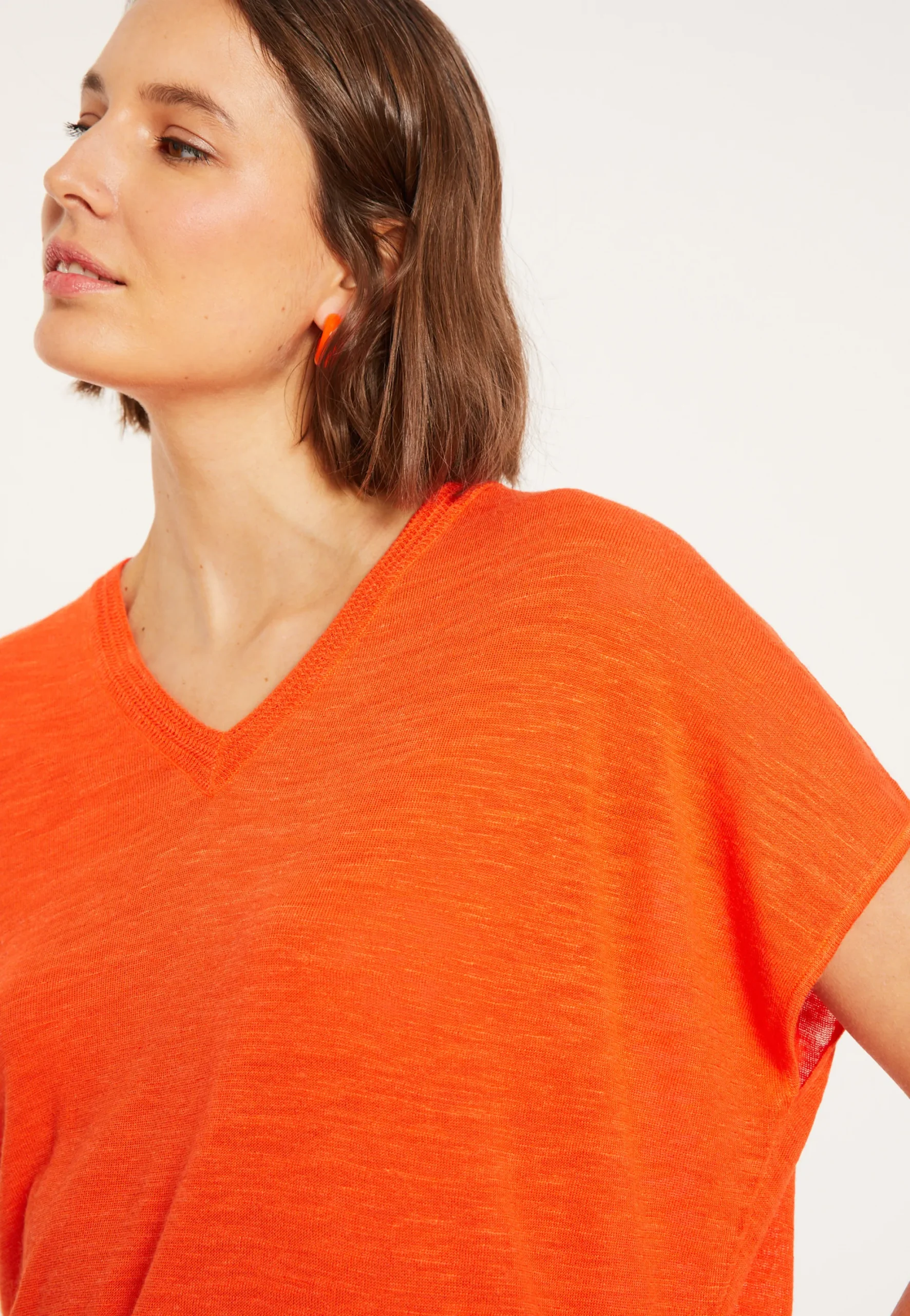 Maison Montagut T-Shirt Ample Col V En Lin Flamme - Marra>Femme T-Shirts