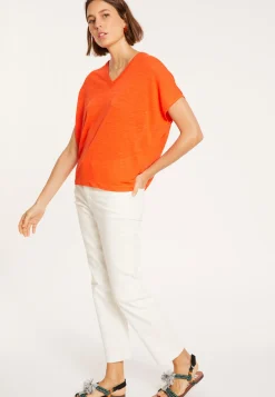 Maison Montagut T-Shirt Ample Col V En Lin Flamme - Marra><noscript><img width=