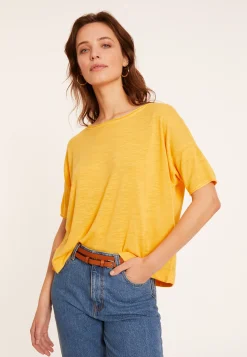 Maison Montagut T-Shirt Ample Manches Coudes En Lin Flamme - Taslim><noscript><img width=