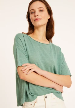 Maison Montagut T-Shirt Ample Manches Coudes En Lin Flamme - Taslim><noscript><img width=