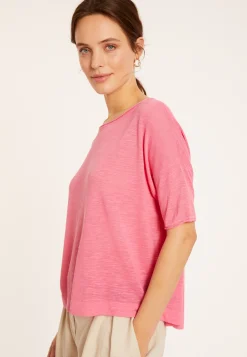 Maison Montagut T-Shirt Ample Manches Coudes En Lin Flamme - Taslim><noscript><img width=