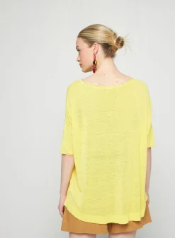 Maison Montagut T-Shirt Ample Manches Coudes En Lin Flamme - Taslim><noscript><img width=