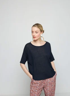 Maison Montagut T-Shirt Ample Manches Coudes En Lin Flamme - Taslim><noscript><img width=