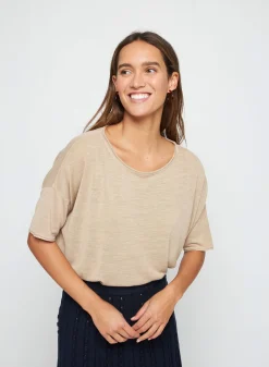 Maison Montagut T-Shirt Ample Manches Coudes En Lin Flamme - Taslim><noscript><img width=