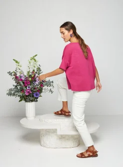 Maison Montagut T-Shirt Ample Manches Coudes En Lin Flamme - Taslim><noscript><img width=