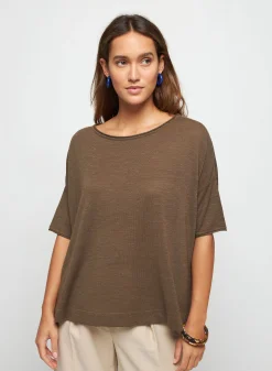 Maison Montagut T-Shirt Ample Manches Coudes En Lin Flamme - Taslim><noscript><img width=