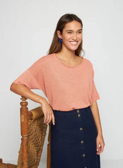 Maison Montagut T-Shirt Ample Manches Coudes En Lin Flamme - Taslim><noscript><img width=