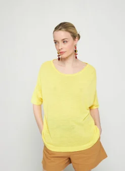 Maison Montagut T-Shirt Ample Manches Coudes En Lin Flamme - Taslim><noscript><img width=