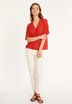 Maison Montagut T-Shirt Boutonne En Lin Flamme - Maddie><noscript><img width=