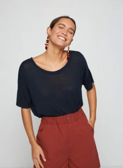 Maison Montagut T-Shirt Boutonne En Lin Flamme - Tally><noscript><img width=