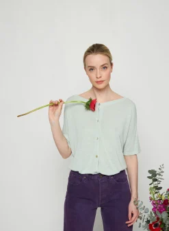 Maison Montagut T-Shirt Boutonne En Lin Flamme - Tally><noscript><img width=