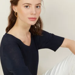 Maison Montagut T-Shirt Col Rond En Lin Flamme - Bonnie><noscript><img width=