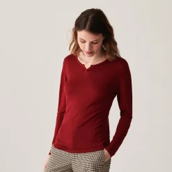 Maison Montagut T-Shirt Col Tunisien En Bambou Cachemire Fine Maille - Betty><noscript><img width=