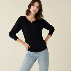 Maison Montagut T-Shirt Col Tunisien En Bambou Cachemire Fine Maille - Betty><noscript><img width=