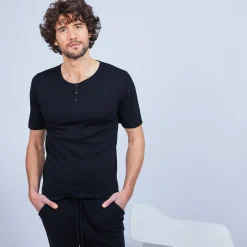 Maison Montagut T-Shirt Col Tunisien En Coton Cachemire - Haruni><noscript><img width=