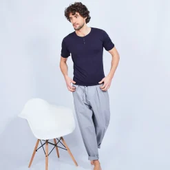 Maison Montagut T-Shirt Col Tunisien En Coton Cachemire - Haruni><noscript><img width=