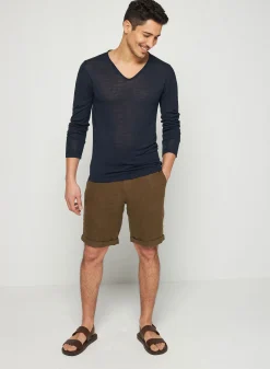 Maison Montagut T-Shirt Col Tunisien En Lin Flamme - Blayne><noscript><img width=