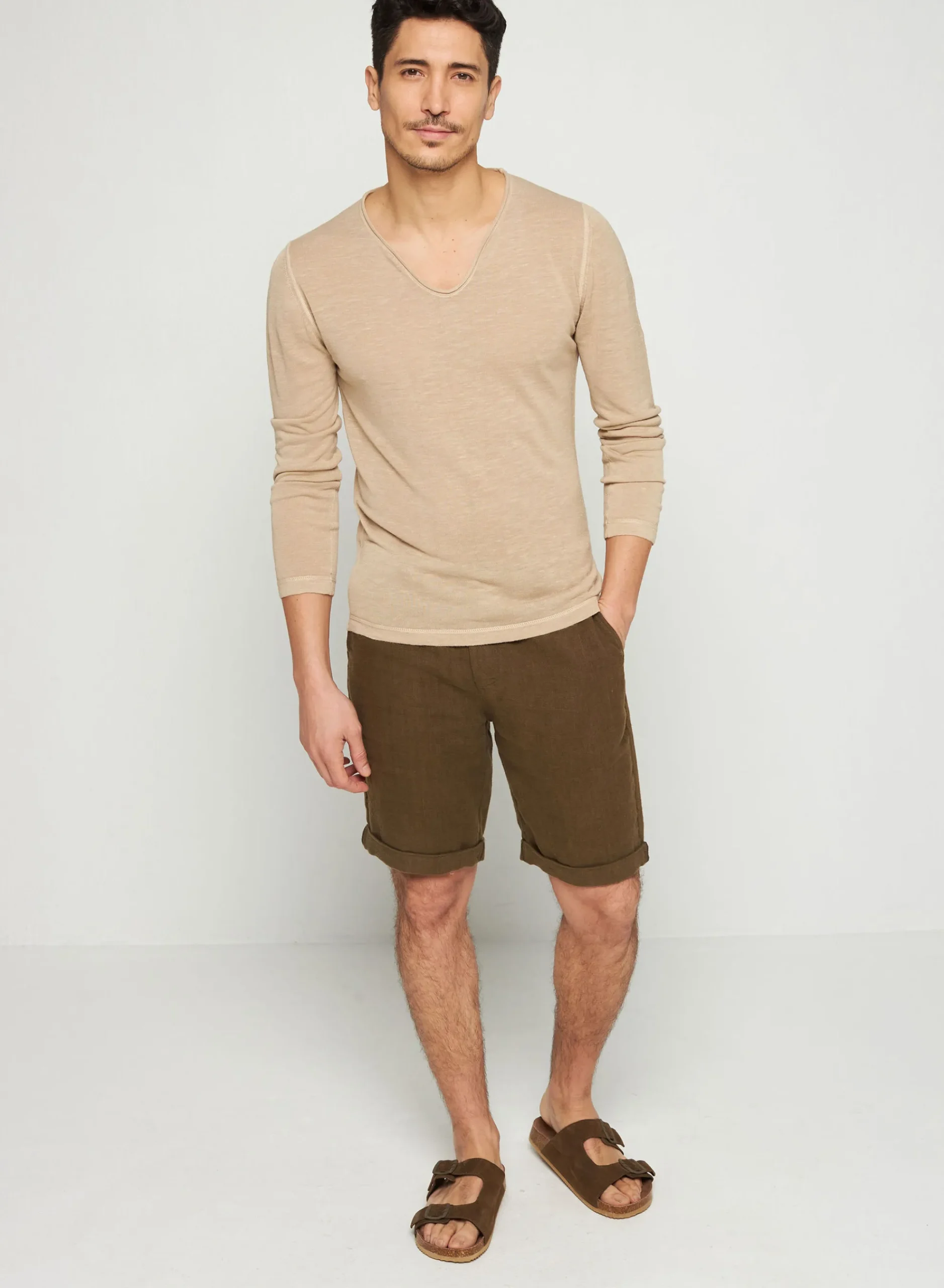 Maison Montagut T-Shirt Col Tunisien En Lin Flamme - Blayne>Homme T-Shirts