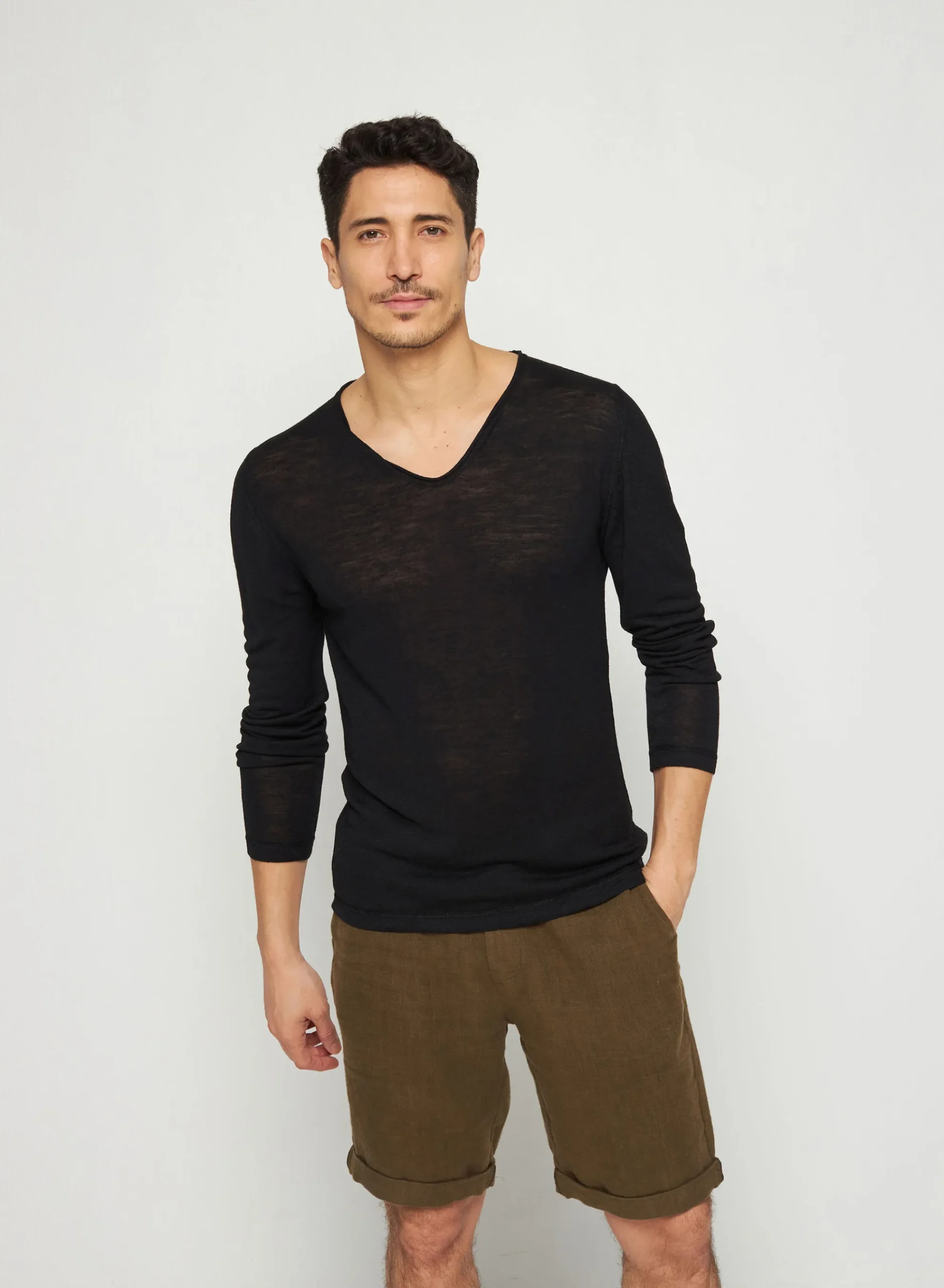 Maison Montagut T-Shirt Col Tunisien En Lin Flamme - Blayne>Homme T-Shirts