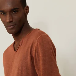 Maison Montagut T-Shirt Col Tunisien En Lin Flamme - Blayne><noscript><img width=