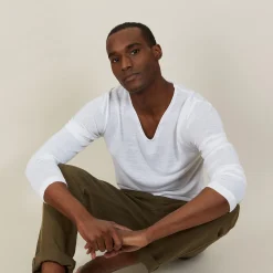 Maison Montagut T-Shirt Col Tunisien En Lin Flamme - Blayne><noscript><img width=