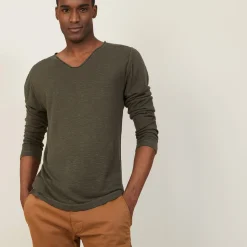 Maison Montagut T-Shirt Col Tunisien En Lin Flamme - Blayne><noscript><img width=