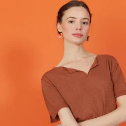 Maison Montagut T-Shirt Col Tunisien En Lin Flamme - Boheme><noscript><img width=