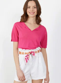 Maison Montagut T-Shirt Col Tunisien En Lin Flamme - Boheme><noscript><img width=