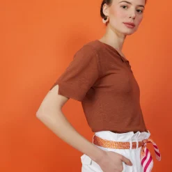 Maison Montagut T-Shirt Col Tunisien En Lin Flamme - Boheme><noscript><img width=