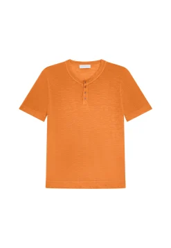 Maison Montagut T-Shirt Col Tunisien En Lin Flamme - Damiano>Homme T-Shirts