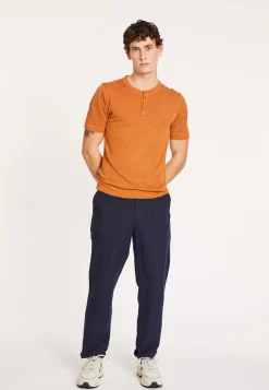 Maison Montagut T-Shirt Col Tunisien En Lin Flamme - Damiano><noscript><img width=