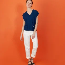 Maison Montagut T-Shirt Col V En Lin Cachemire - Meg><noscript><img width=