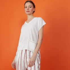 Maison Montagut T-Shirt Col V En Lin Cachemire - Meg><noscript><img width=