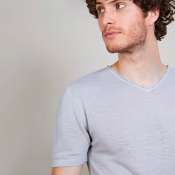 Maison Montagut T-Shirt Col V En Lin Flamme - Bobelia><noscript><img width=