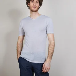 Maison Montagut T-Shirt Col V En Lin Flamme - Bobelia><noscript><img width=