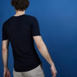 Maison Montagut T-Shirt Col V En Lin Flamme - Bobelia><noscript><img width=