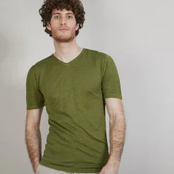 Maison Montagut T-Shirt Col V En Lin Flamme - Bobelia><noscript><img width=