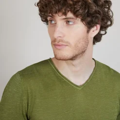 Maison Montagut T-Shirt Col V En Lin Flamme - Bobelia><noscript><img width=