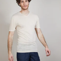 Maison Montagut T-Shirt Col V En Lin Flamme - Bobelia><noscript><img width=