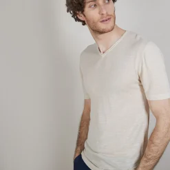 Maison Montagut T-Shirt Col V En Lin Flamme - Bobelia><noscript><img width=