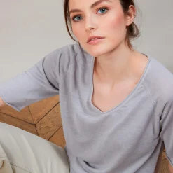 Maison Montagut T-Shirt En Lin Flamme Manches Coudes - Bonbon><noscript><img width=