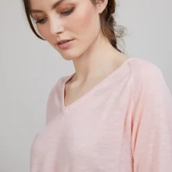 Maison Montagut T-Shirt En Lin Flamme Manches Coudes - Bonbon><noscript><img width=