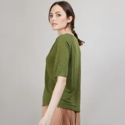 Maison Montagut T-Shirt En Lin Flamme Manches Coudes - Bonbon><noscript><img width=