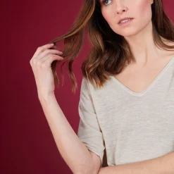 Maison Montagut T-Shirt En Lin Flamme Manches Coudes - Bonbon><noscript><img width=