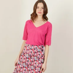 Maison Montagut T-Shirt Manches Coudes En Lin Flamme - Bonbon><noscript><img width=