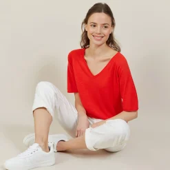 Maison Montagut T-Shirt Manches Coudes En Lin Flamme - Bonbon><noscript><img width=